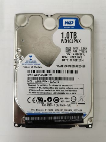 HDD WESTERN WD10JPVX-22JC3T0 1TB 2.5"