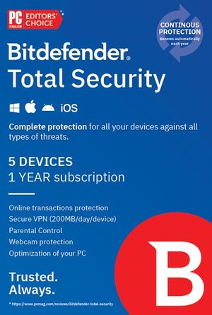 Bitdefender Total Security 5 Devices 1 Year Key EUROPE