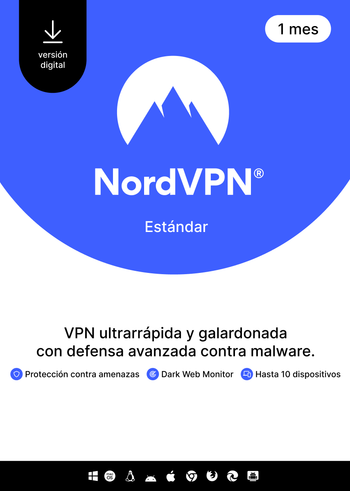 NordVPN Estándar - 1 mes - 10 dispositivos (PC/MAC/Mobile) VPN y ciberseguridad - ESPAÑA