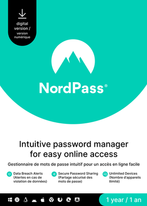 NordPass Premium, Unlimited Devices, 1-Year, Password Manager (PC/Mac/Mobile) Subscription Key CANADA