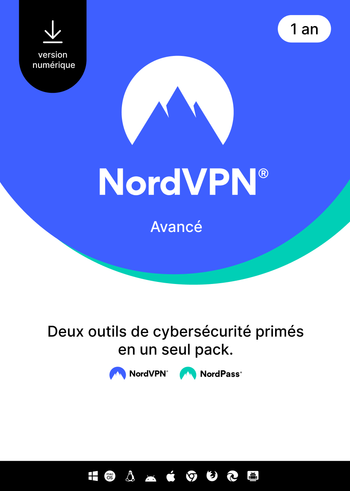 NordVPN Avancé - 1 An - (PC/MAC/Mobile) Pack VPN + Gestionnaire de Mots de Passe - FRANCE