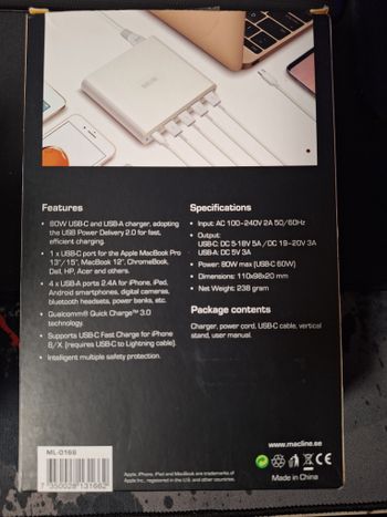 USB-C & USB-A 5-port Multicharger 80W for sale
