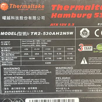 THERMALTAKE TR2-530AH2NSW 530W GPU 2x8 CPU 1x8 PSU maitinimo blokas PC Power supply maitekas