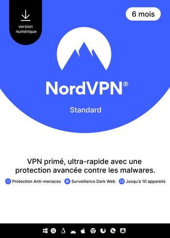NordVPN Standard - 6 Mois - 10 Appareils (PC/MAC/Mobile) VPN & Cybersécurité - FRANCE