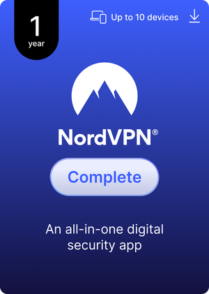NordVPN Complete - 1 Year - 10 Devices - (PC/MAC/MOBILE) All-in-One Digital Security Software Subscription Key UNITED STATES