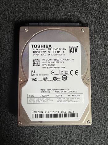 Toshiba 2.5" 500Gb 7200rpm HDD