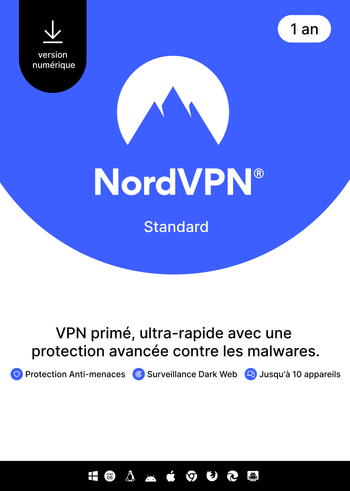NordVPN Standard - 1 An - 10 Appareils (PC/MAC/Mobile) VPN & Cybersécurité - FRANCE