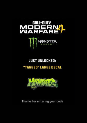 Monster Energy X Call of Duty: MODERN WARFARE 4 - Tagged Large Decal Skin (DLC) (PS4/PS5/XBOX ONE/XBOX SERIES X/PC) Official Website Key GLOBAL